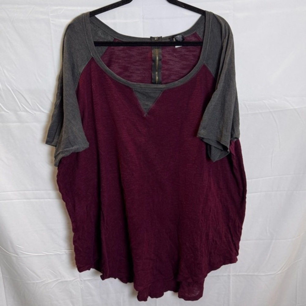 Torrid Burgundy and Gray Back Zip Plus Size Top